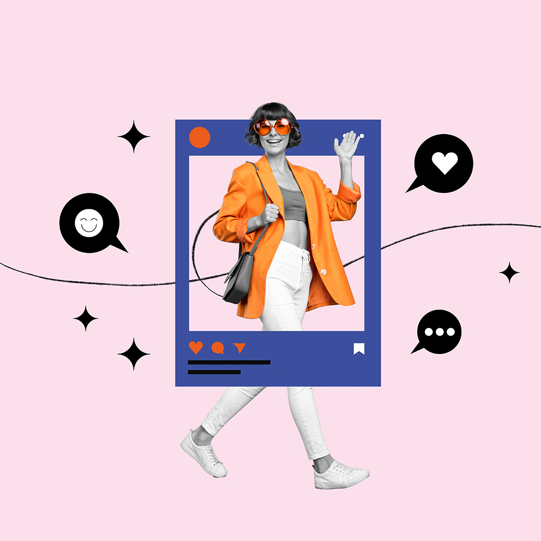 Woman Waving In Social Media Post Frame